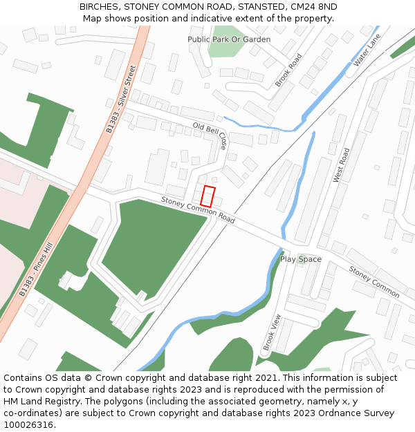 BIRCHES, STONEY COMMON ROAD, STANSTED, CM24 8ND: Location map and indicative extent of plot