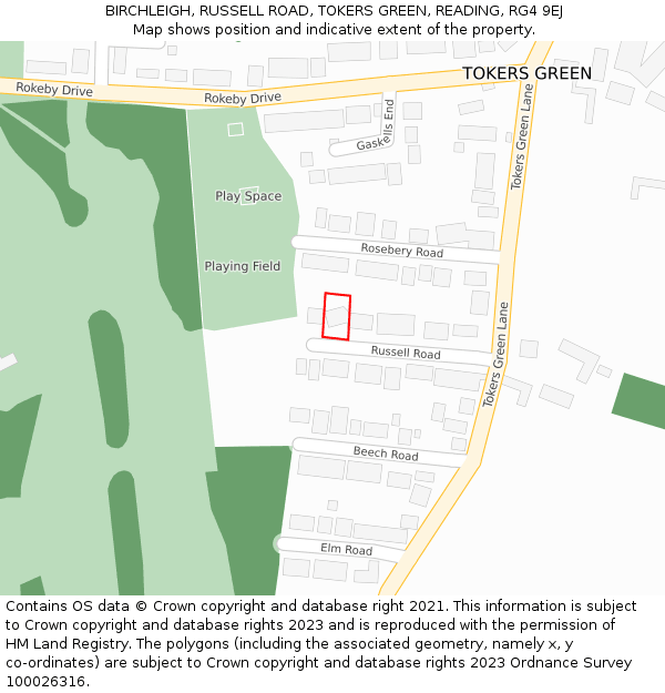 BIRCHLEIGH, RUSSELL ROAD, TOKERS GREEN, READING, RG4 9EJ: Location map and indicative extent of plot