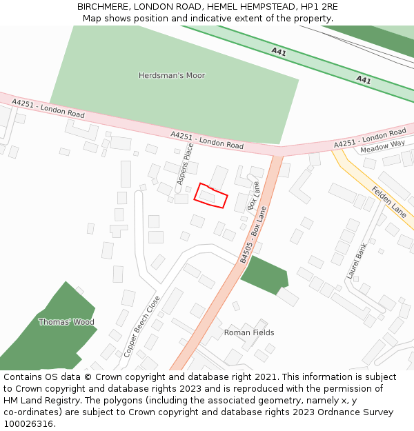 BIRCHMERE, LONDON ROAD, HEMEL HEMPSTEAD, HP1 2RE: Location map and indicative extent of plot