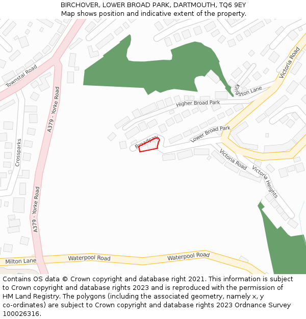 BIRCHOVER, LOWER BROAD PARK, DARTMOUTH, TQ6 9EY: Location map and indicative extent of plot
