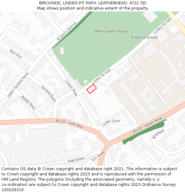 BIRCHSIDE, LINDEN PIT PATH, LEATHERHEAD, KT22 7JD: Location map and indicative extent of plot