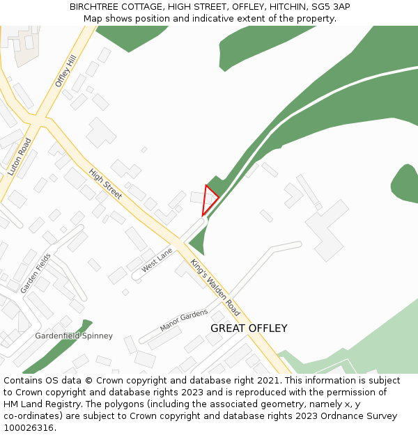BIRCHTREE COTTAGE, HIGH STREET, OFFLEY, HITCHIN, SG5 3AP: Location map and indicative extent of plot
