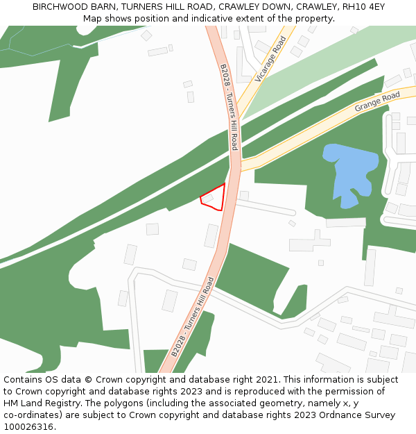 BIRCHWOOD BARN, TURNERS HILL ROAD, CRAWLEY DOWN, CRAWLEY, RH10 4EY: Location map and indicative extent of plot