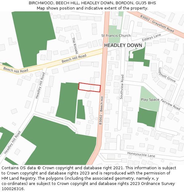 BIRCHWOOD, BEECH HILL, HEADLEY DOWN, BORDON, GU35 8HS: Location map and indicative extent of plot