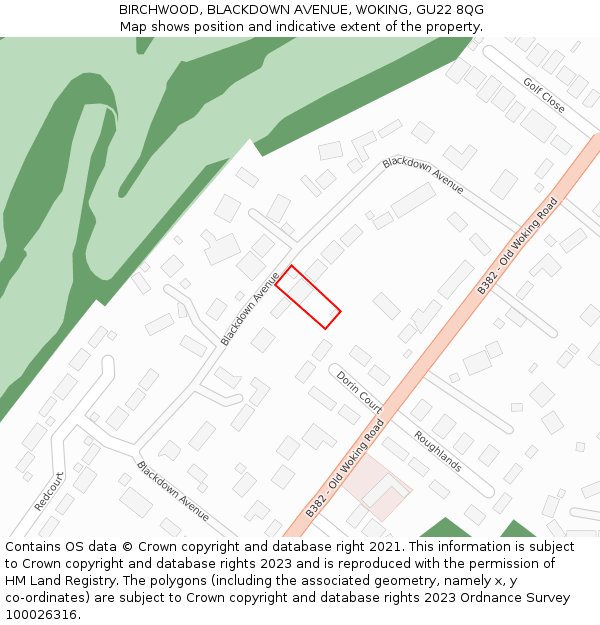 BIRCHWOOD, BLACKDOWN AVENUE, WOKING, GU22 8QG: Location map and indicative extent of plot