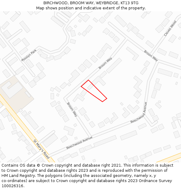 BIRCHWOOD, BROOM WAY, WEYBRIDGE, KT13 9TG: Location map and indicative extent of plot