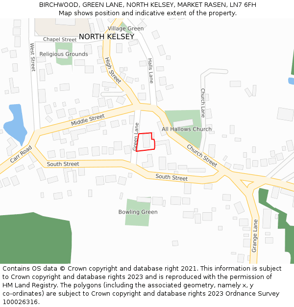 BIRCHWOOD, GREEN LANE, NORTH KELSEY, MARKET RASEN, LN7 6FH: Location map and indicative extent of plot
