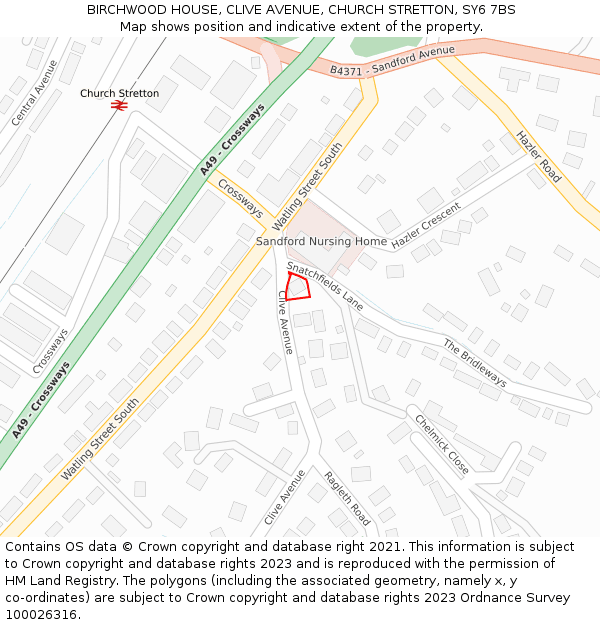 BIRCHWOOD HOUSE, CLIVE AVENUE, CHURCH STRETTON, SY6 7BS: Location map and indicative extent of plot