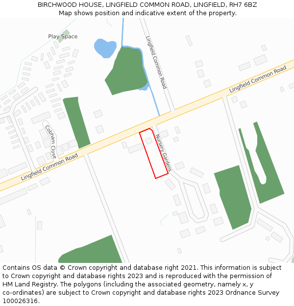 BIRCHWOOD HOUSE, LINGFIELD COMMON ROAD, LINGFIELD, RH7 6BZ: Location map and indicative extent of plot