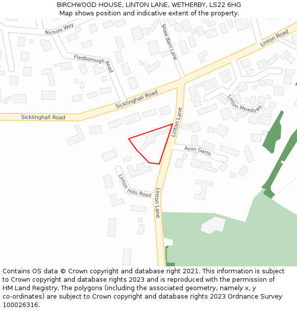 BIRCHWOOD HOUSE, LINTON LANE, WETHERBY, LS22 6HG: Location map and indicative extent of plot