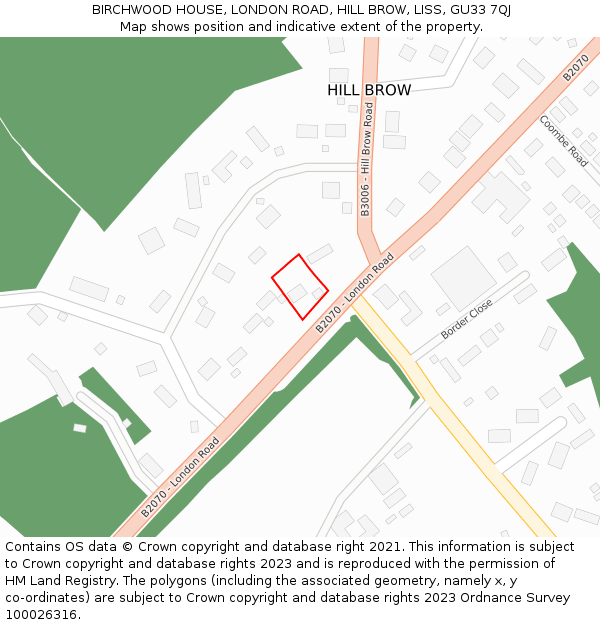 BIRCHWOOD HOUSE, LONDON ROAD, HILL BROW, LISS, GU33 7QJ: Location map and indicative extent of plot