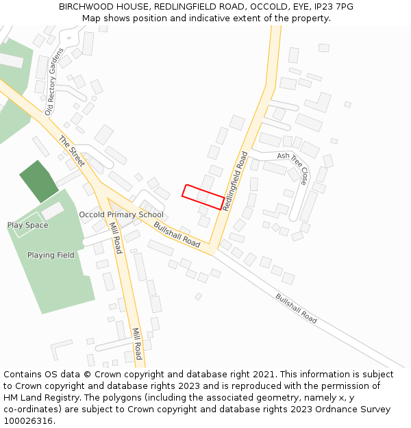 BIRCHWOOD HOUSE, REDLINGFIELD ROAD, OCCOLD, EYE, IP23 7PG: Location map and indicative extent of plot
