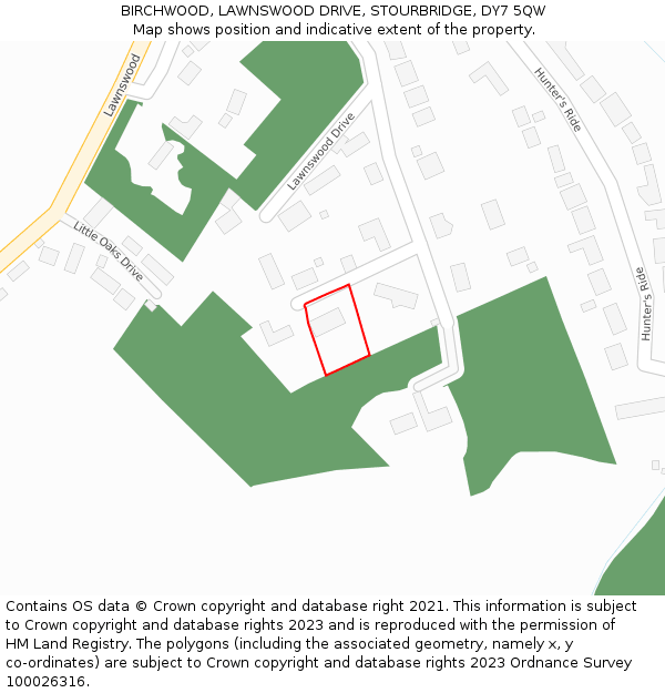 BIRCHWOOD, LAWNSWOOD DRIVE, STOURBRIDGE, DY7 5QW: Location map and indicative extent of plot