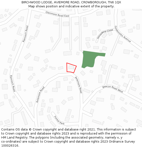 BIRCHWOOD LODGE, AVIEMORE ROAD, CROWBOROUGH, TN6 1QX: Location map and indicative extent of plot