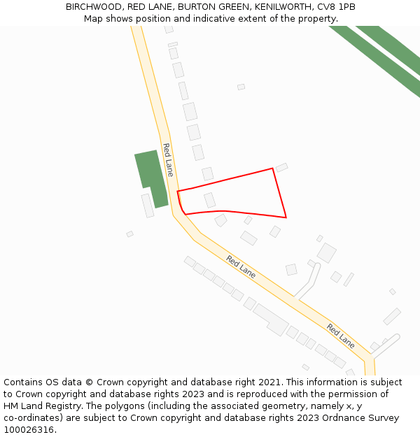 BIRCHWOOD, RED LANE, BURTON GREEN, KENILWORTH, CV8 1PB: Location map and indicative extent of plot