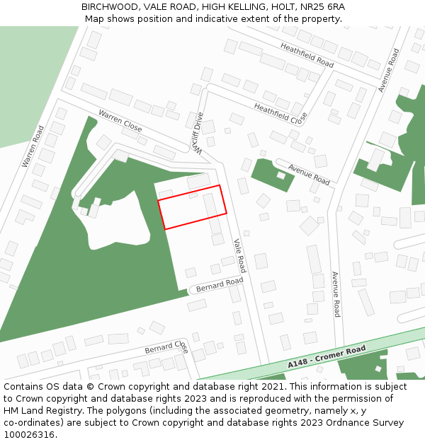 BIRCHWOOD, VALE ROAD, HIGH KELLING, HOLT, NR25 6RA: Location map and indicative extent of plot