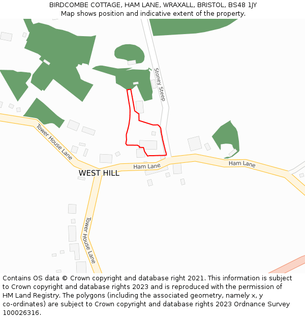 BIRDCOMBE COTTAGE, HAM LANE, WRAXALL, BRISTOL, BS48 1JY: Location map and indicative extent of plot