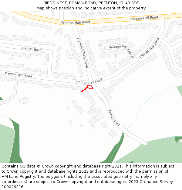 BIRDS NEST, ROMAN ROAD, PRENTON, CH43 3DB: Location map and indicative extent of plot