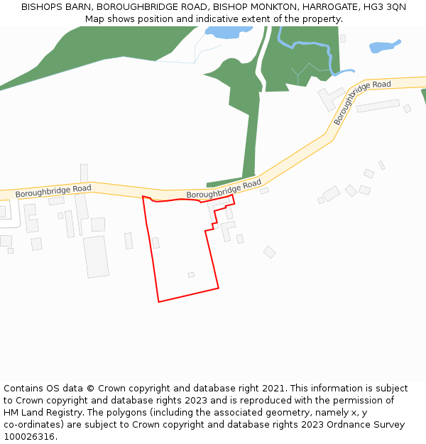 BISHOPS BARN, BOROUGHBRIDGE ROAD, BISHOP MONKTON, HARROGATE, HG3 3QN: Location map and indicative extent of plot