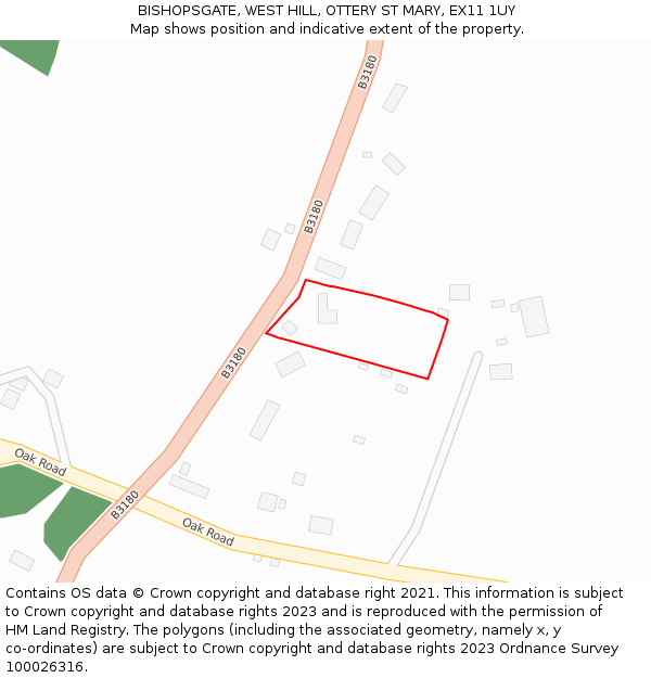 BISHOPSGATE, WEST HILL, OTTERY ST MARY, EX11 1UY: Location map and indicative extent of plot