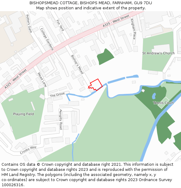 BISHOPSMEAD COTTAGE, BISHOPS MEAD, FARNHAM, GU9 7DU: Location map and indicative extent of plot