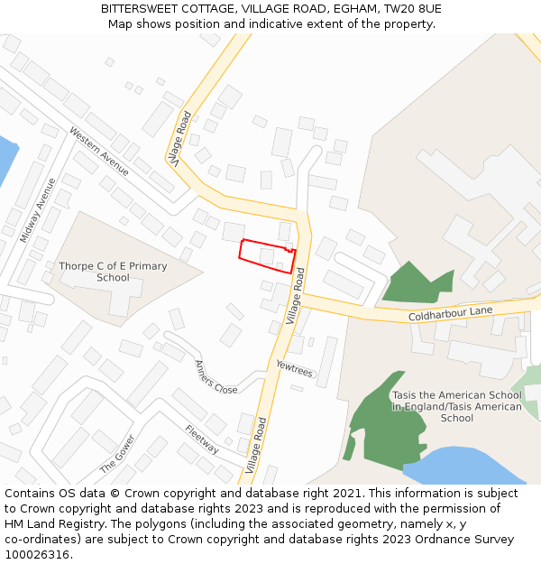 BITTERSWEET COTTAGE, VILLAGE ROAD, EGHAM, TW20 8UE: Location map and indicative extent of plot