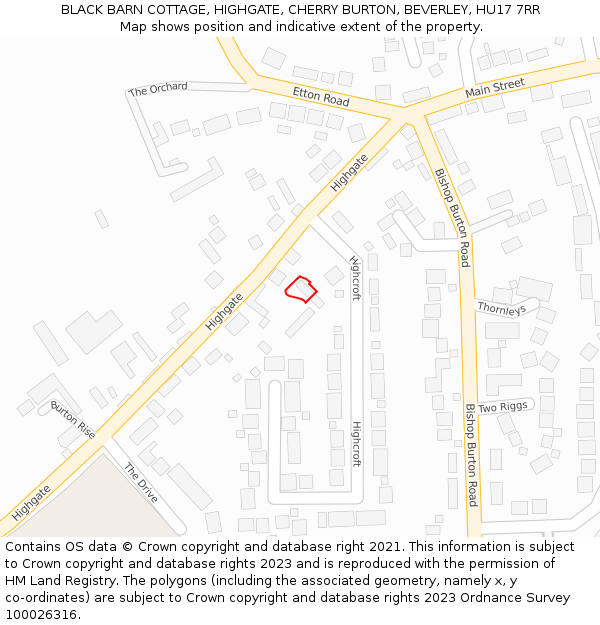 BLACK BARN COTTAGE, HIGHGATE, CHERRY BURTON, BEVERLEY, HU17 7RR: Location map and indicative extent of plot