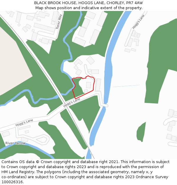 BLACK BROOK HOUSE, HOGGS LANE, CHORLEY, PR7 4AW: Location map and indicative extent of plot