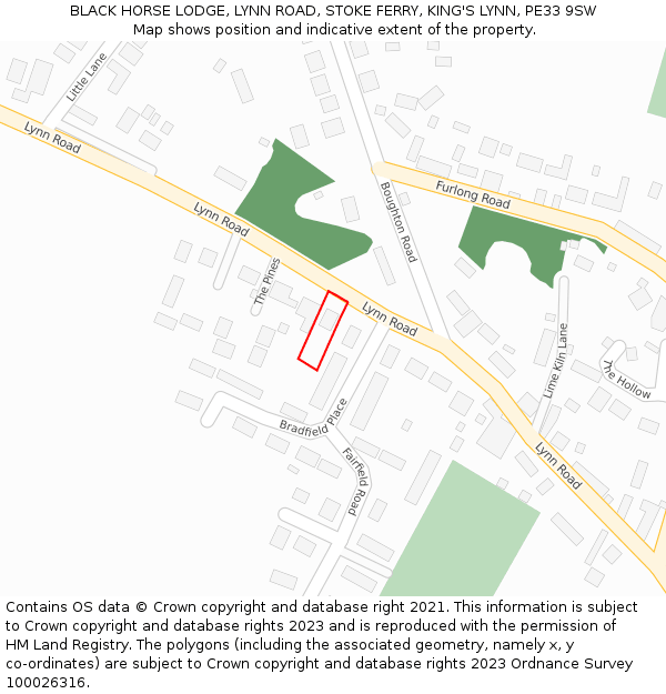 BLACK HORSE LODGE, LYNN ROAD, STOKE FERRY, KING'S LYNN, PE33 9SW: Location map and indicative extent of plot