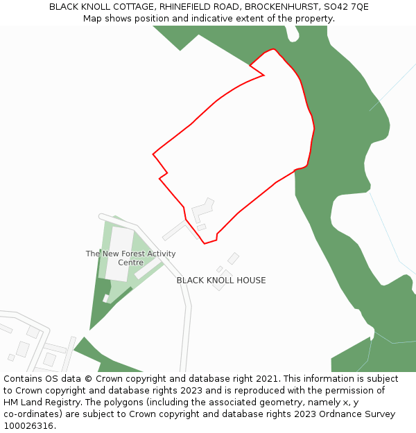 BLACK KNOLL COTTAGE, RHINEFIELD ROAD, BROCKENHURST, SO42 7QE: Location map and indicative extent of plot