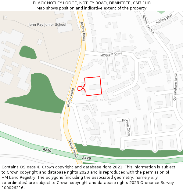 BLACK NOTLEY LODGE, NOTLEY ROAD, BRAINTREE, CM7 1HR: Location map and indicative extent of plot