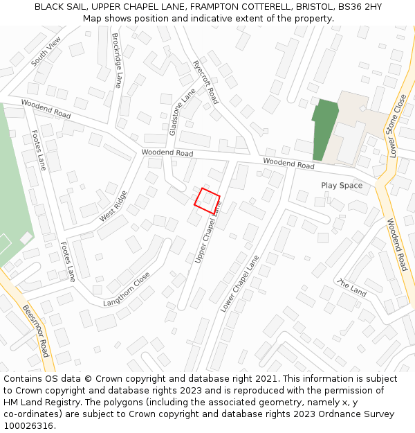 BLACK SAIL, UPPER CHAPEL LANE, FRAMPTON COTTERELL, BRISTOL, BS36 2HY: Location map and indicative extent of plot