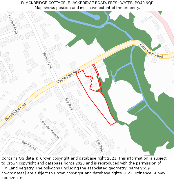 BLACKBRIDGE COTTAGE, BLACKBRIDGE ROAD, FRESHWATER, PO40 9QP: Location map and indicative extent of plot