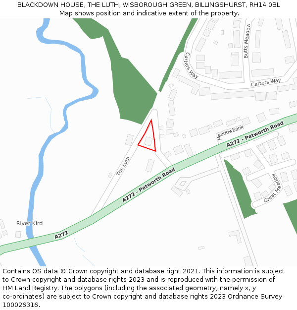 BLACKDOWN HOUSE, THE LUTH, WISBOROUGH GREEN, BILLINGSHURST, RH14 0BL: Location map and indicative extent of plot