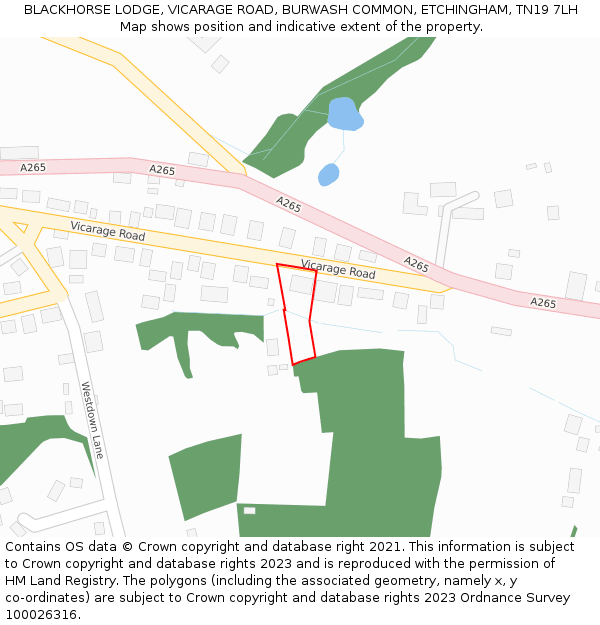 BLACKHORSE LODGE, VICARAGE ROAD, BURWASH COMMON, ETCHINGHAM, TN19 7LH: Location map and indicative extent of plot