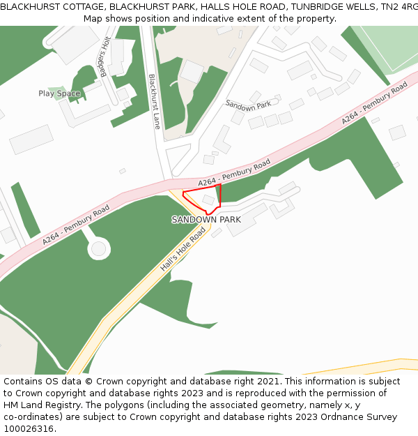 BLACKHURST COTTAGE, BLACKHURST PARK, HALLS HOLE ROAD, TUNBRIDGE WELLS, TN2 4RG: Location map and indicative extent of plot