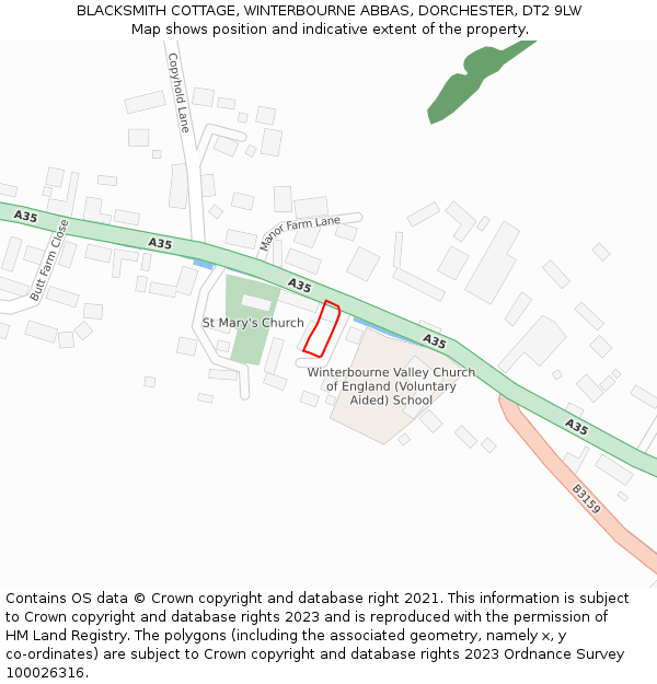 BLACKSMITH COTTAGE, WINTERBOURNE ABBAS, DORCHESTER, DT2 9LW: Location map and indicative extent of plot