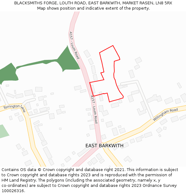 BLACKSMITHS FORGE, LOUTH ROAD, EAST BARKWITH, MARKET RASEN, LN8 5RX: Location map and indicative extent of plot