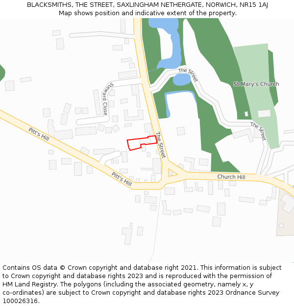 BLACKSMITHS, THE STREET, SAXLINGHAM NETHERGATE, NORWICH, NR15 1AJ: Location map and indicative extent of plot