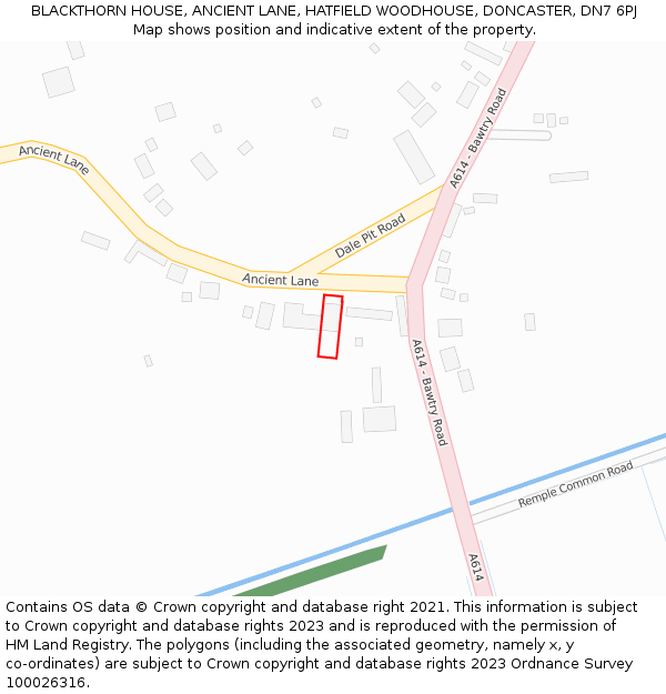 BLACKTHORN HOUSE, ANCIENT LANE, HATFIELD WOODHOUSE, DONCASTER, DN7 6PJ: Location map and indicative extent of plot