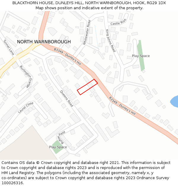 BLACKTHORN HOUSE, DUNLEYS HILL, NORTH WARNBOROUGH, HOOK, RG29 1DX: Location map and indicative extent of plot