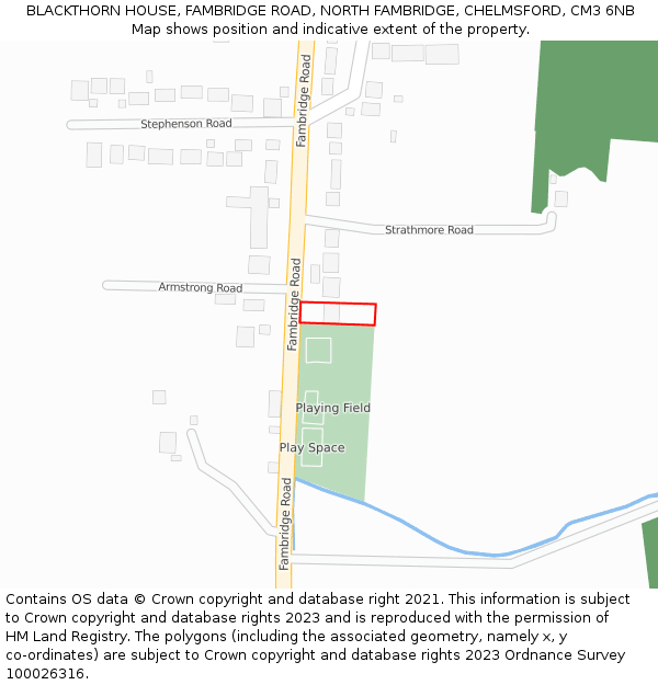 BLACKTHORN HOUSE, FAMBRIDGE ROAD, NORTH FAMBRIDGE, CHELMSFORD, CM3 6NB: Location map and indicative extent of plot