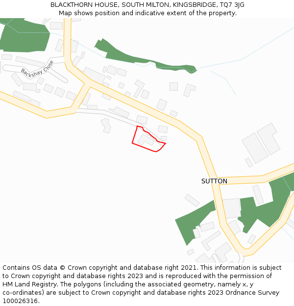 BLACKTHORN HOUSE, SOUTH MILTON, KINGSBRIDGE, TQ7 3JG: Location map and indicative extent of plot