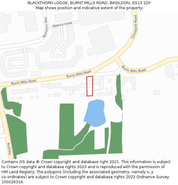 BLACKTHORN LODGE, BURNT MILLS ROAD, BASILDON, SS13 1DY: Location map and indicative extent of plot