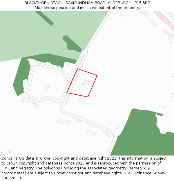 BLACKTHORN REACH, SAXMUNDHAM ROAD, ALDEBURGH, IP15 5PG: Location map and indicative extent of plot