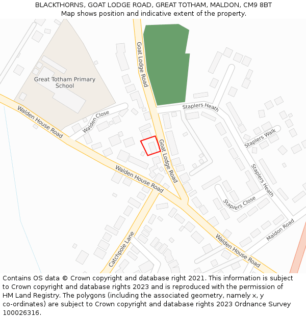 BLACKTHORNS, GOAT LODGE ROAD, GREAT TOTHAM, MALDON, CM9 8BT: Location map and indicative extent of plot