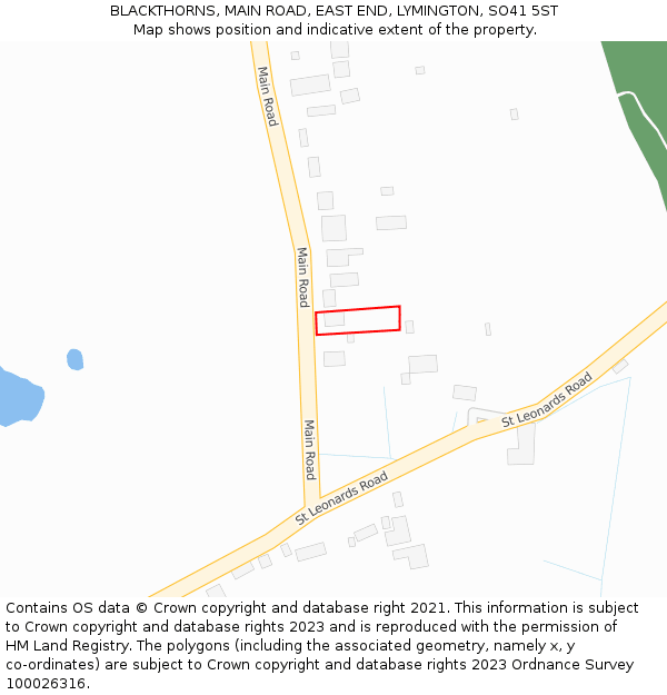 BLACKTHORNS, MAIN ROAD, EAST END, LYMINGTON, SO41 5ST: Location map and indicative extent of plot