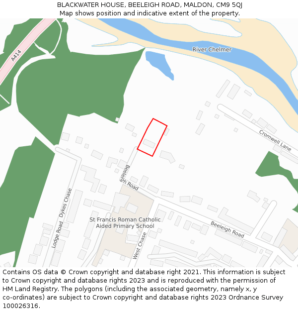 BLACKWATER HOUSE, BEELEIGH ROAD, MALDON, CM9 5QJ: Location map and indicative extent of plot