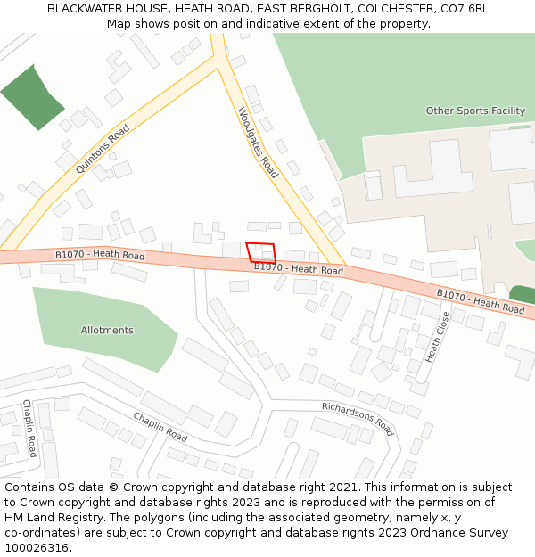 BLACKWATER HOUSE, HEATH ROAD, EAST BERGHOLT, COLCHESTER, CO7 6RL: Location map and indicative extent of plot