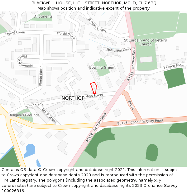 BLACKWELL HOUSE, HIGH STREET, NORTHOP, MOLD, CH7 6BQ: Location map and indicative extent of plot